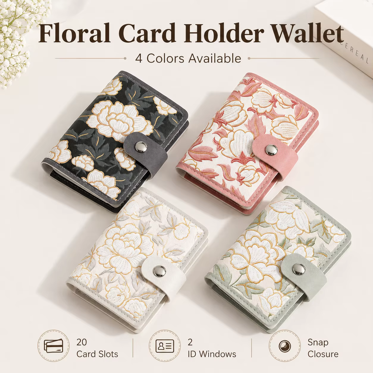 Portefeuille porte-cartes floral pour femme