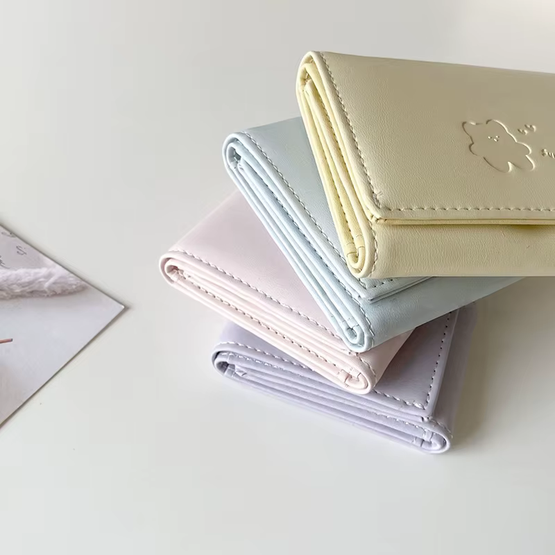 Femmes mignon ours portefeuilles Triple multi fonctionnel court