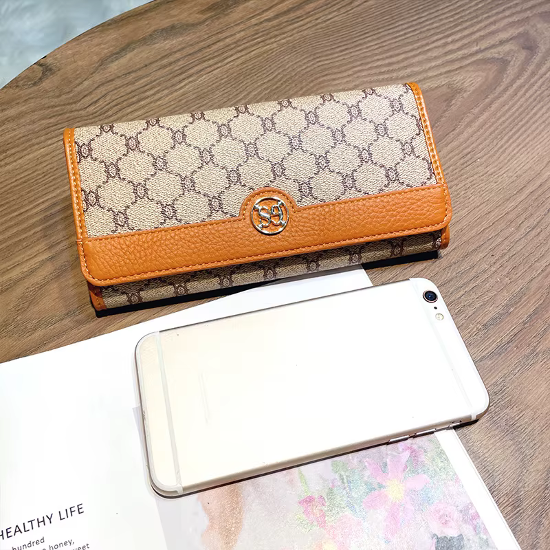 Portefeuille de luxe en cuir véritable pour femme, sac à main long de style de marque, portefeuille en arc de triomphe, pocommuniste pour femme, porte-monnaie en cuir de veau, excellent