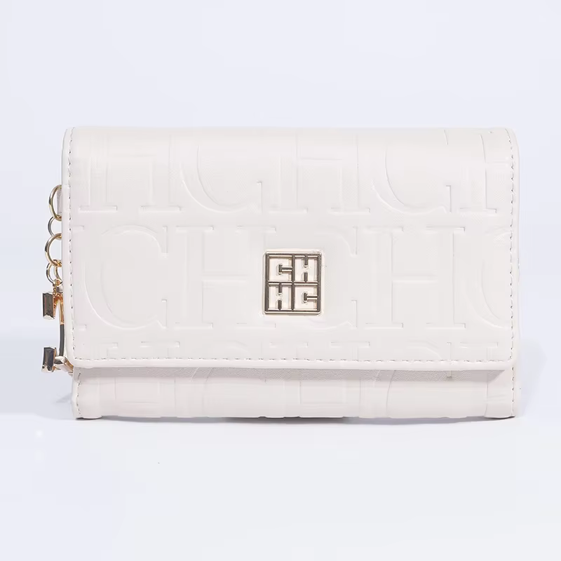 Portefeuille compact CH Fashion Automne/Hiver 2026 Nouveau modèle couleur unie avec lettres en relief