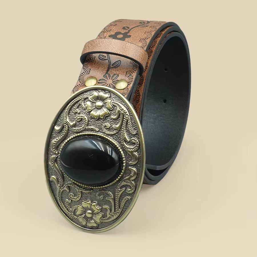 Ceinture pour femmes incrustée de Turquoise noir de Style Court rétro, Style Denim occidental, ceinture pour femmes de Niche, ceinture en pierres précieuses noires sculptées