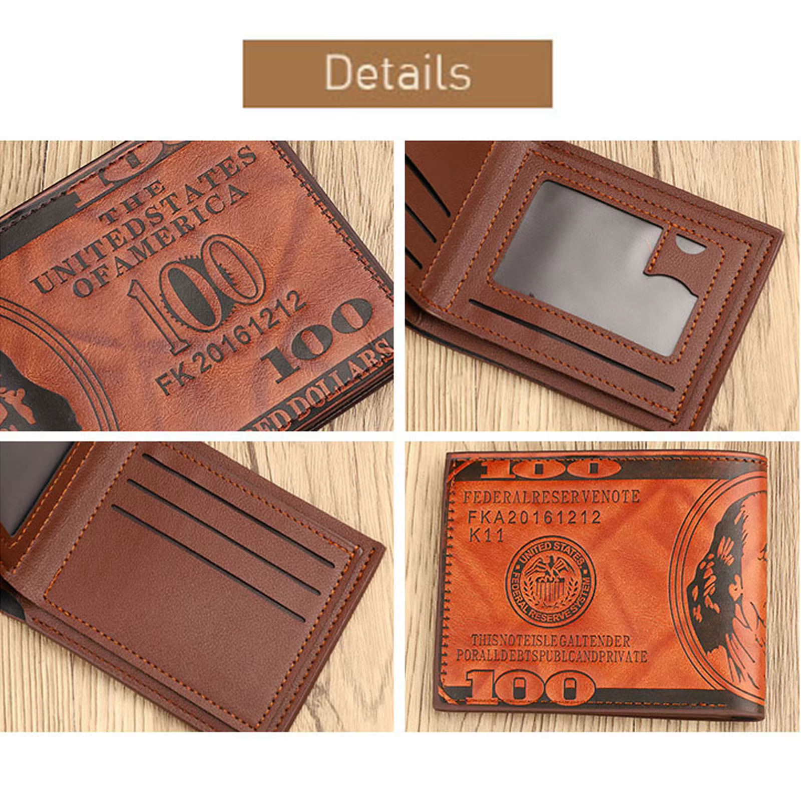 INEYES portefeuille de mode pour hommes conception de facture de dollars en cuir PU mince à deux volets avec fermeture magnétique et fenêtre d'identification poche avant porte-monnaie