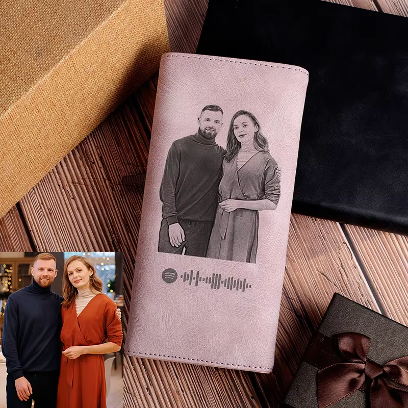 Nouveau portefeuille long pour femme personnalisable avec photo gravée Spotify