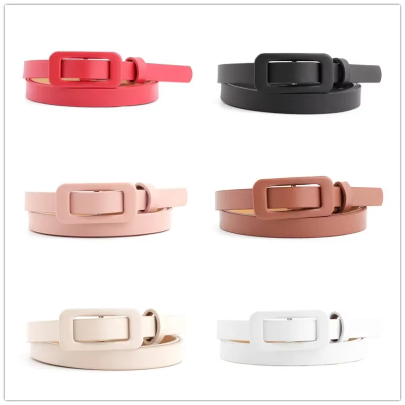 Ceinture fine et fine en cuir Pu pour femmes, nouvelle boucle carrée sans trous, noir/blanc/rouge/rose, à la mode, pour décoration de robe en jean