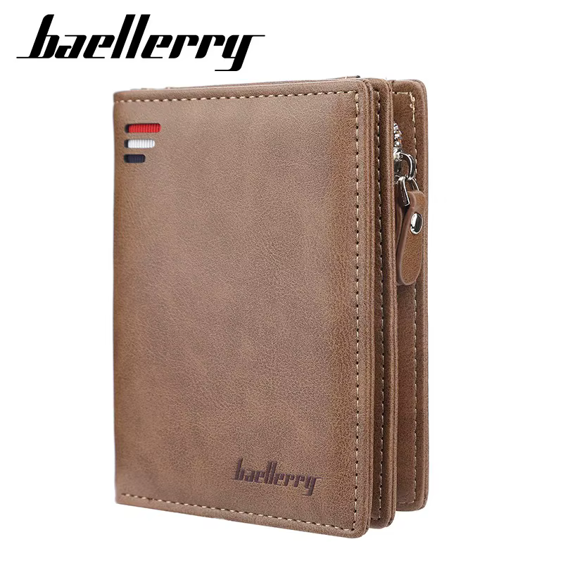 Portefeuille court pour homme Baellerry en cuir PU avec poche à monnaie zippée, vintage, grande capacité, porte-cartes