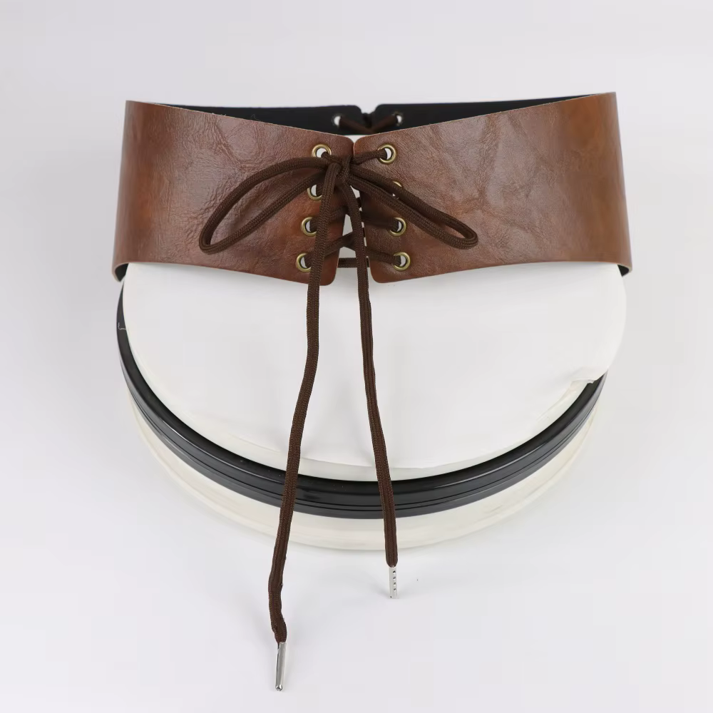 Ceinture en cuir PU marron rétro