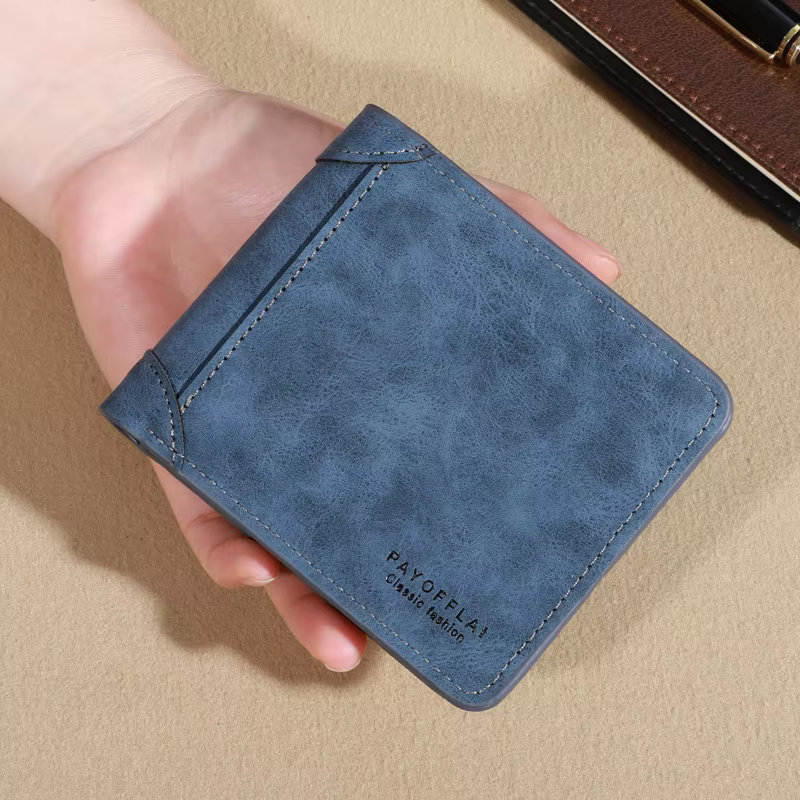 Portefeuille vintage en cuir mat pour hommes – Café à trois volets avec fentes multi-cartes