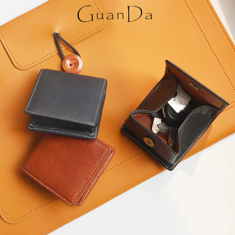 Mini porte-monnaie carré en cuir véritable vintage