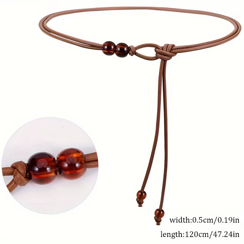 Ceinture réglable pour femme - Design perlé marron