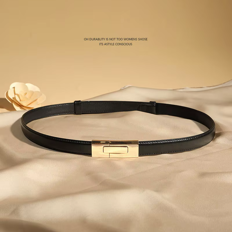 Ceinture en cuir fine pour femme, couleur unie, boucle en métal vintage, réglable, pour robe, jean, manteau