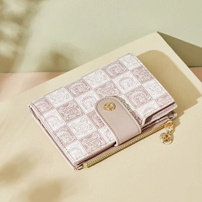 Petit portefeuille rose avec fermeture éclair pour femme