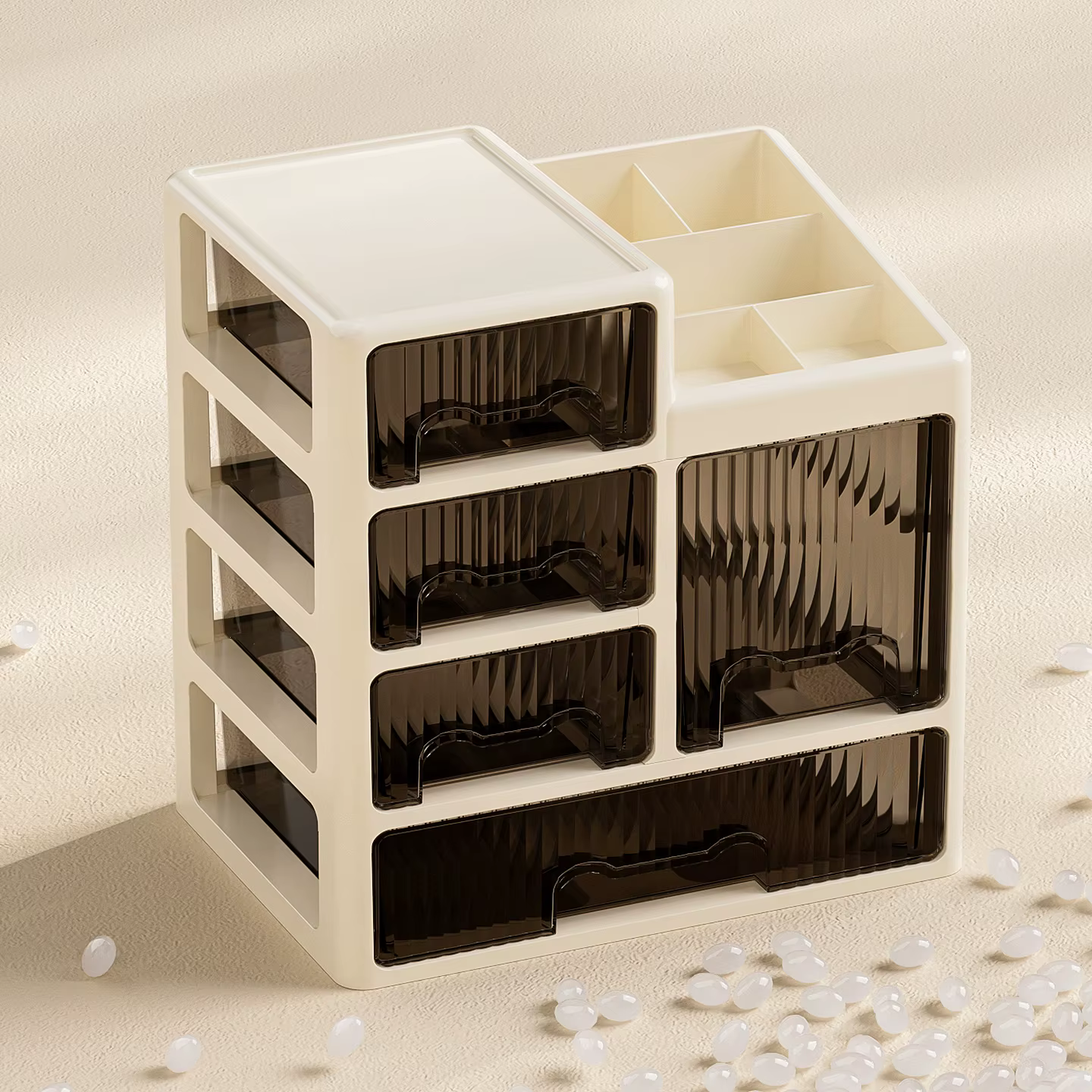 Boîte de rangement de cosmétiques de style tiroir, coiffeuse haut de gamme, rouge à lèvres, produits de soins de la peau, étagère à bijoux, boîte de rangement de bureau