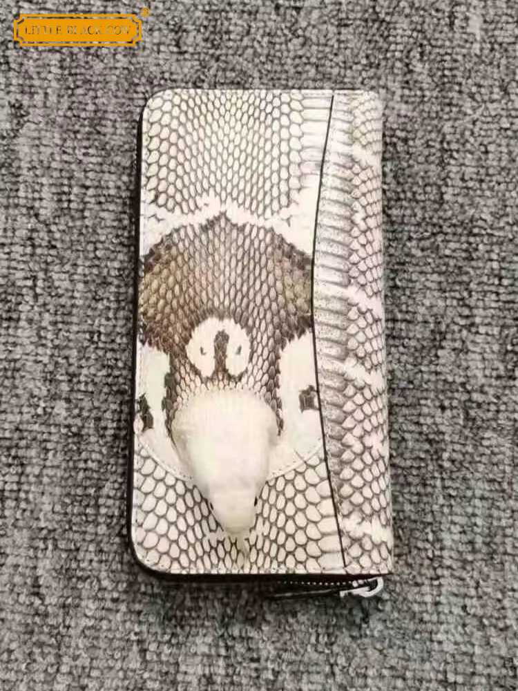 Portefeuille Homme en Cuir Véritable de Haute Qualité, Motif Peau de Serpent, Pochette de Luxe Décontractée pour Homme, Porte-Cartes Long Tendance