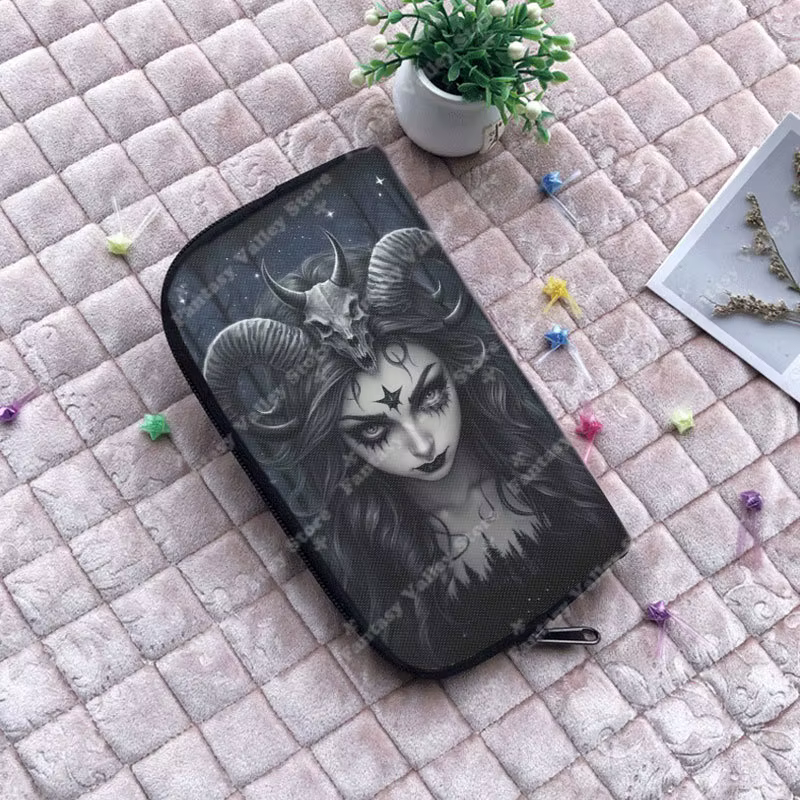 Portefeuille imprimé ange et démon noir punk pour femme