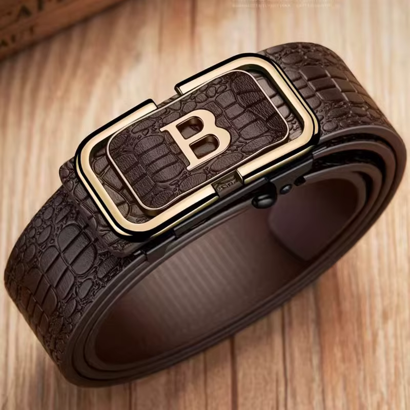 Ceinture à boucle automatique motif Crocodile pour hommes