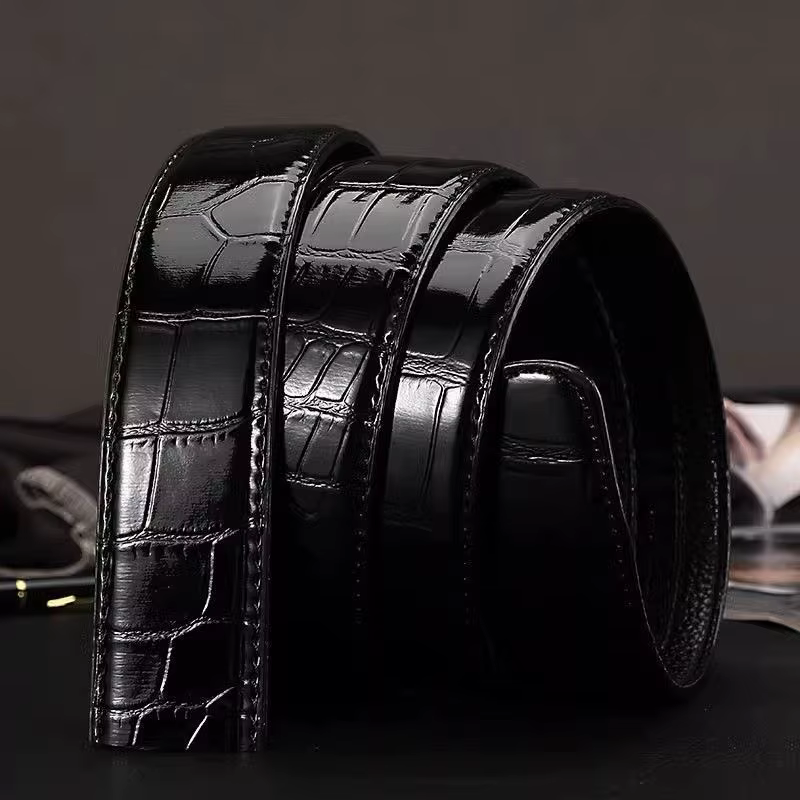 Ceintures à boucle automatique motif Crocodile pour hommes, en cuir véritable, à la mode, pour affaires, en cuir de vache pur