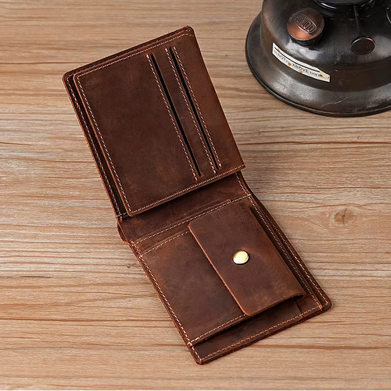 Portefeuille 100 % cuir véritable pour homme avec poche pour monnaie 9,2 x 11,3 cm