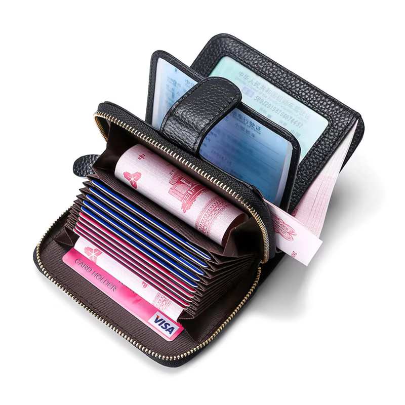 Portefeuille en cuir véritable hommes femmes multi-fonctionnel première couche peau de vache RFID porte-monnaie