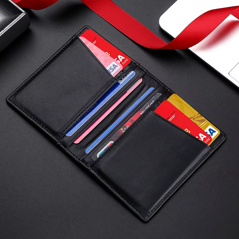Porte-cartes en cuir véritable avec nom personnalisable pour hommes et femmes