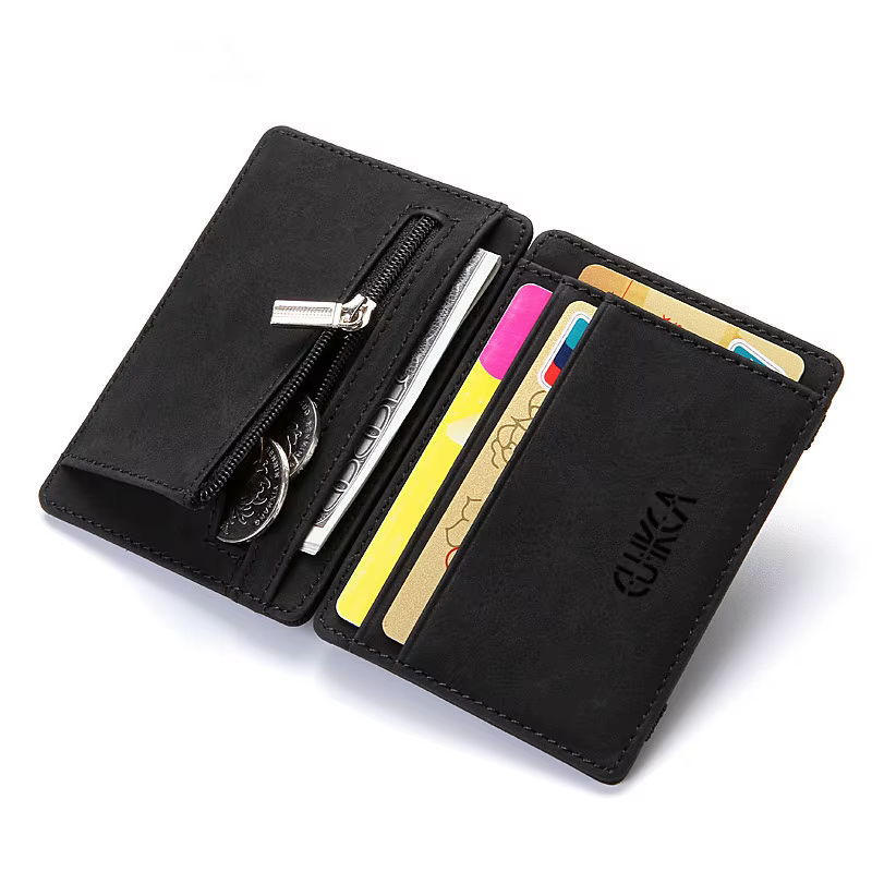 Mini hommes porte-carte portefeuilles fermeture éclair monnaie poche mince magique mâle portefeuille qualité PU cuir