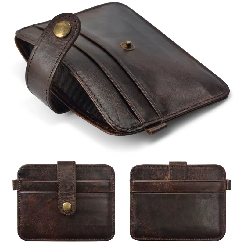 Portefeuille mince en cuir véritable pour hommes – Mini porte-monnaie Ultra fin avec porte-carte