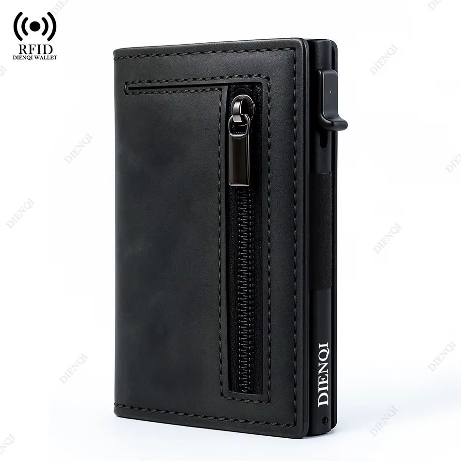 Porte-carte de crédit antivol hommes portefeuilles Rfid blocage aluminium cuir Pop Up minimaliste portefeuille