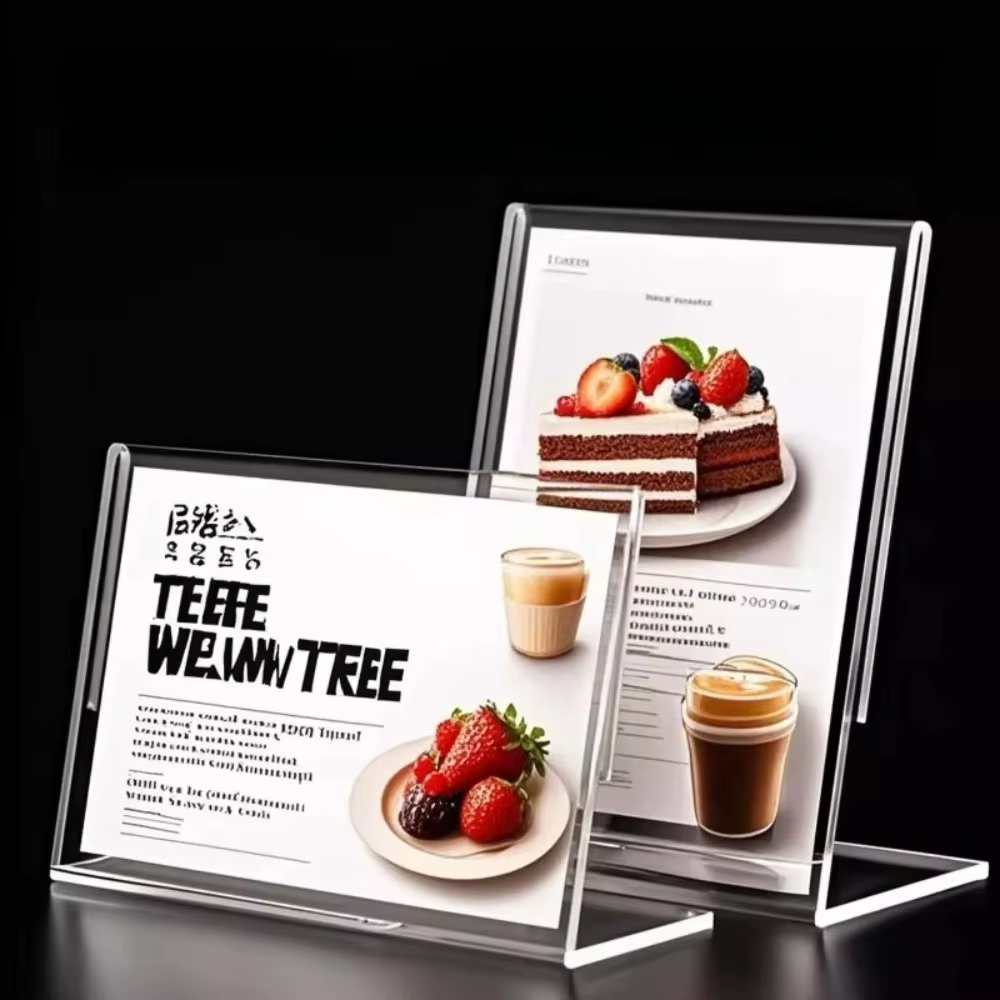 Nouveau porte-affiche de table A4/A5 transparent double face, support de menu en papier, cadre publicitaire en L, porte-cartes