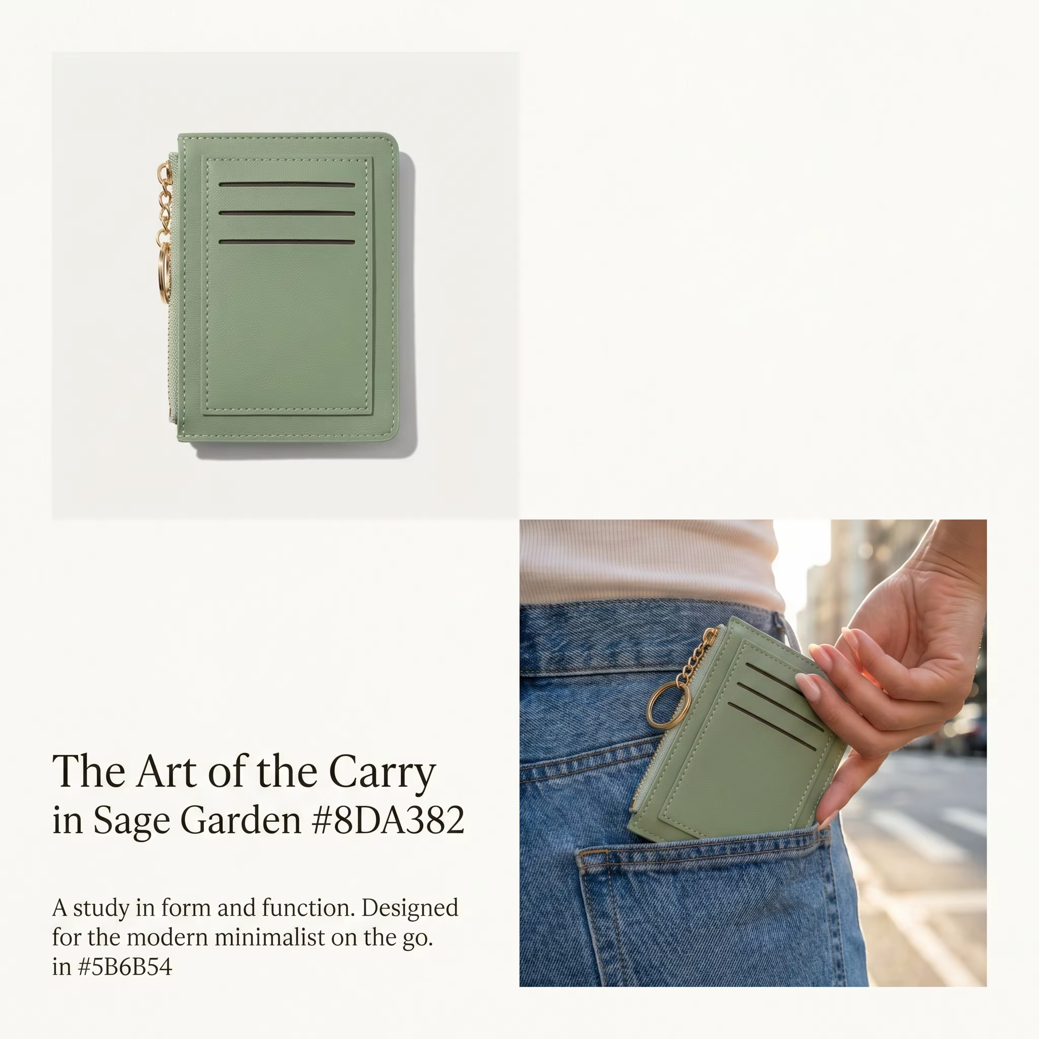 Portefeuille fin en cuir PU vert pour femme