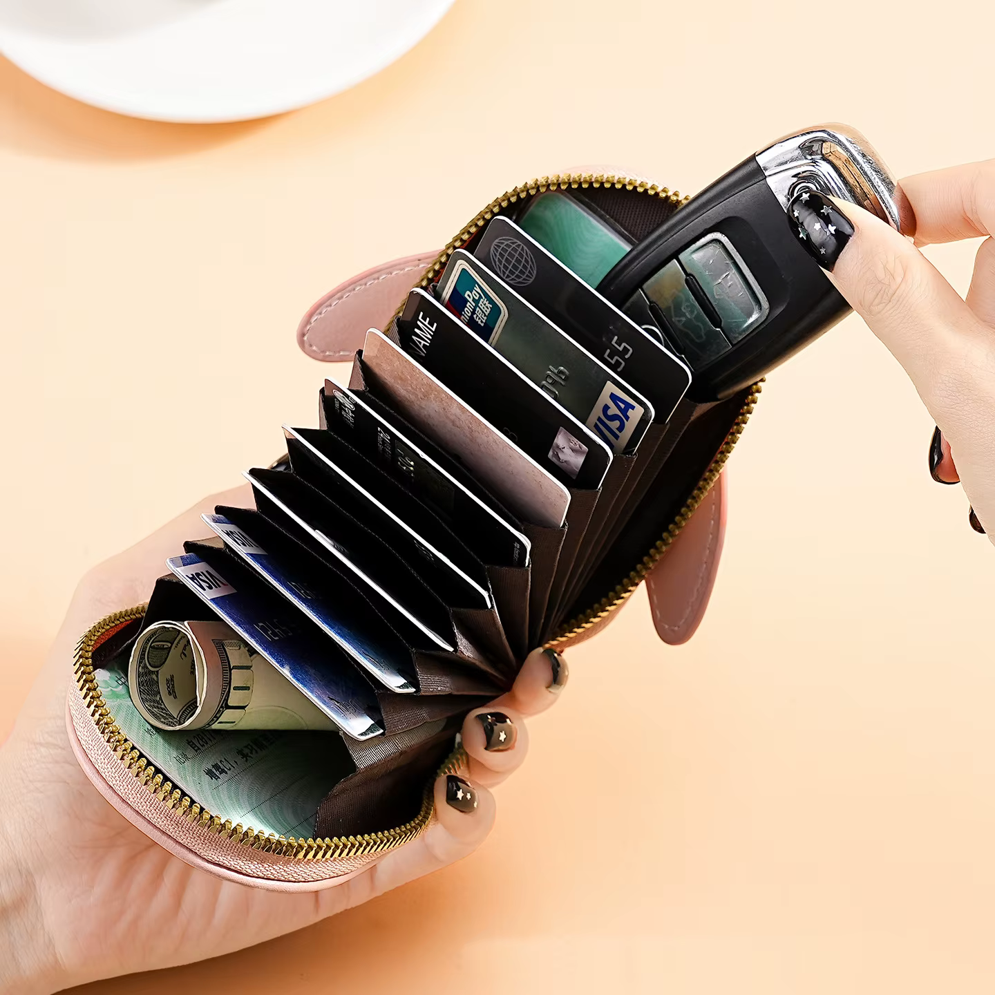 Portefeuille pour cartes de crédit en PU avec fermeture éclair