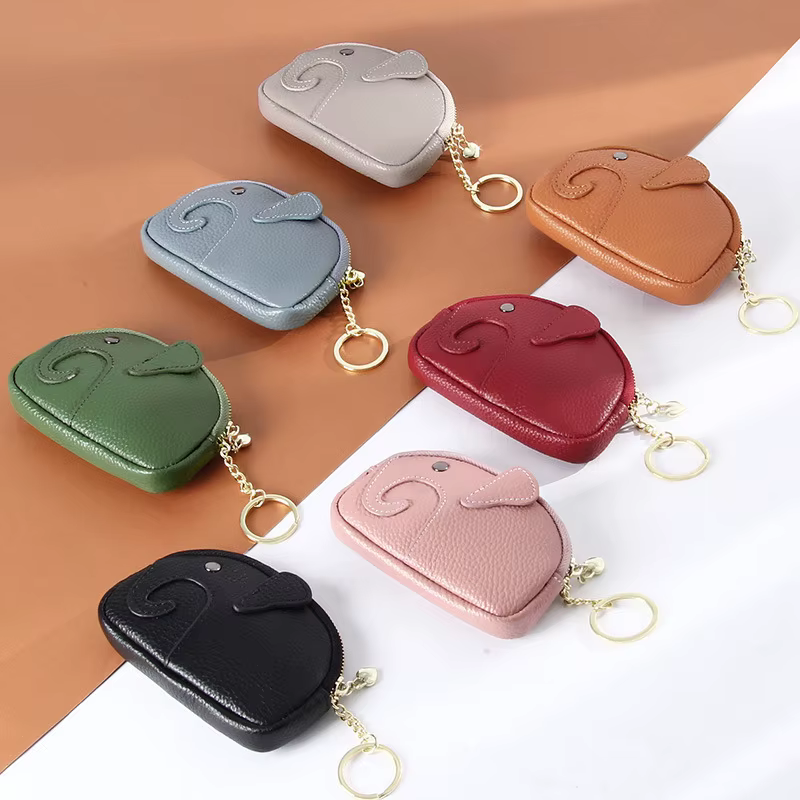 Portefeuille en cuir PU avec tête d'éléphant de dessin animé