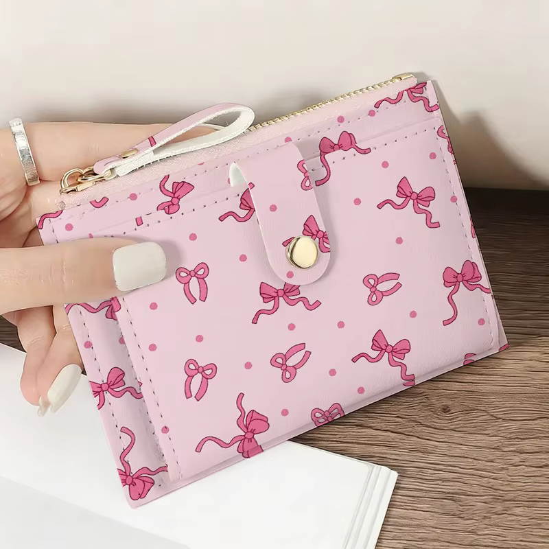 Portefeuille rose à nœud pour femmes
