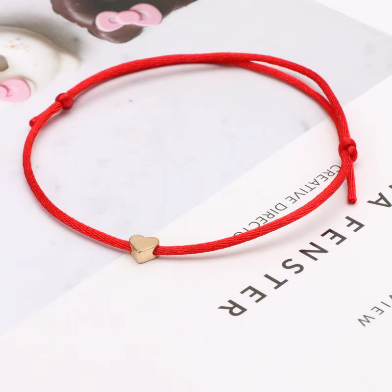 Bracelets à breloques coeur d'amour pour hommes et femmes, bracelet de couple, chaîne rouge porte-bonheur, bijoux de navire Chia, réglable, fait à la main, souhait, amoureux