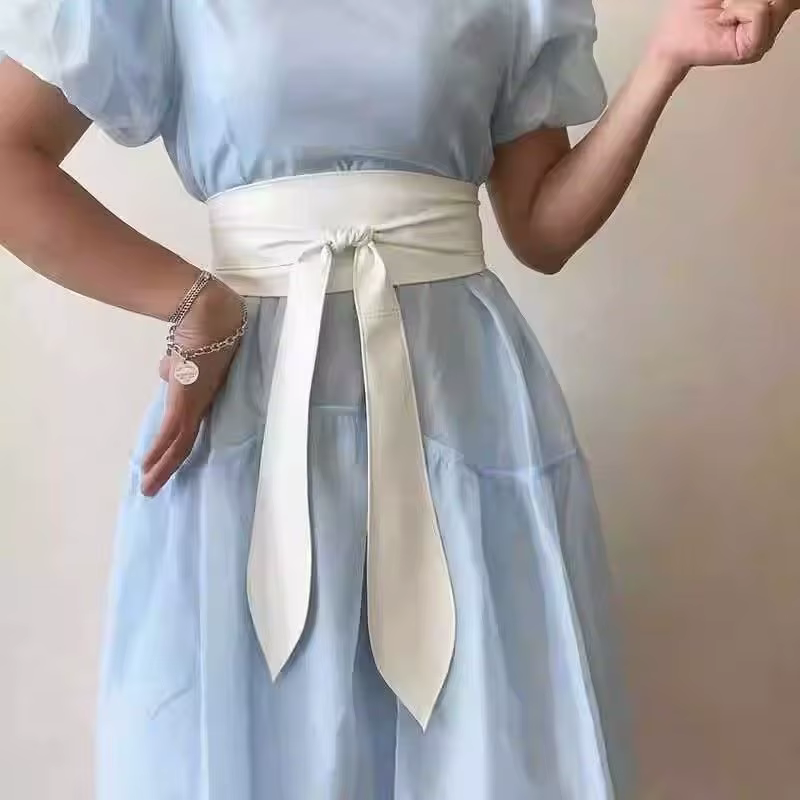 Ceinture double largeur pour femme douce et polyvalente avec papillon - rubans à nœud, extra - longue et cravate - capable