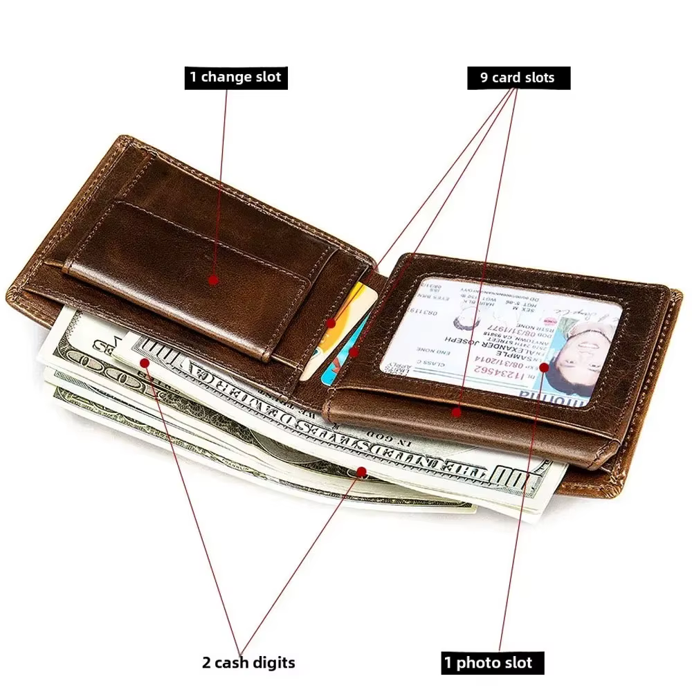 Portefeuille en cuir véritable pour hommes avec poche pour pièces de monnaie porte-monnaie antivol