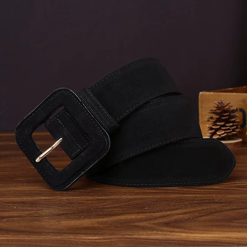 Large ceinture en daim noir pour femmes