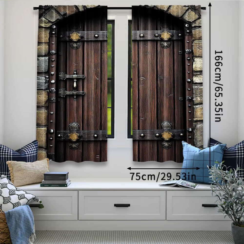 Rideaux Rustiques en Bois, 2 Pièces, Porte Historique, Vintage, Extérieur, Structure Médiévale, Convient pour Chambre à Coucher, Salon, Salle à Manger