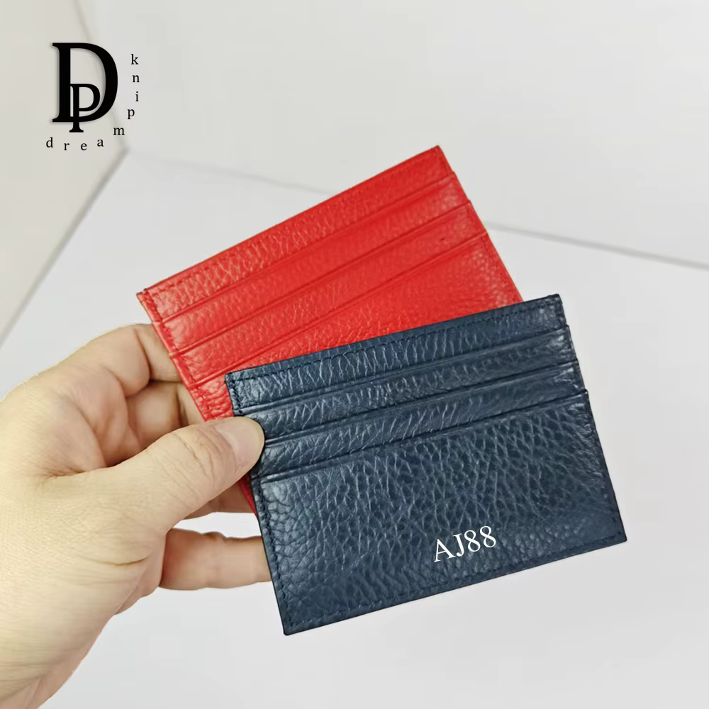 Portefeuille de cartes en cuir véritable avec lettres personnalisées