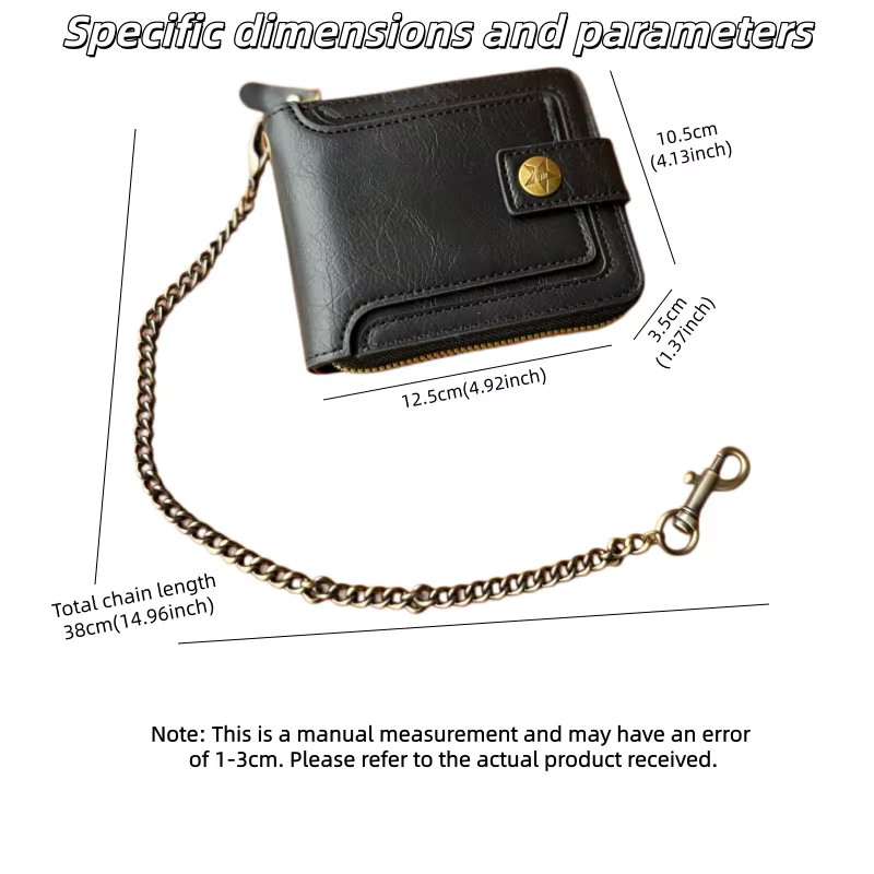 Portefeuille à deux volets en cuir PU pour homme avec chaîne