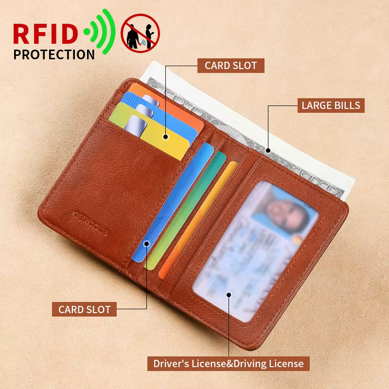 Portefeuille en cuir véritable pour homme avec barrière RFID