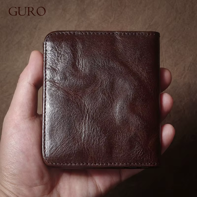 GURO portefeuille en cuir véritable de haute qualité fentes multi-cartes Ultra mince léger porte-carte de crédit hommes femmes pince à billets à deux volets