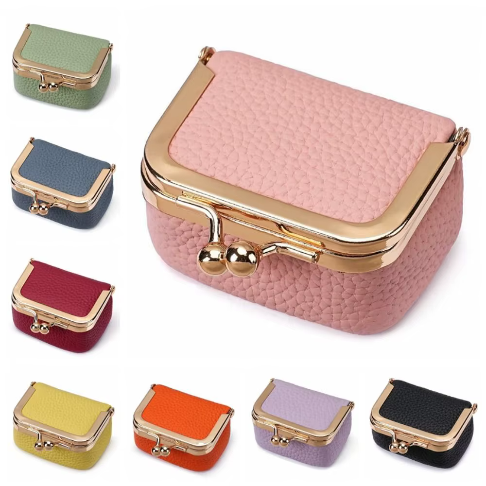 Portefeuille en cuir véritable avec serrure à baiser