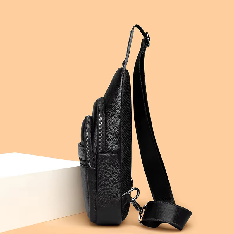 Sac à main en cuir de vachette multi-poches pour hommes