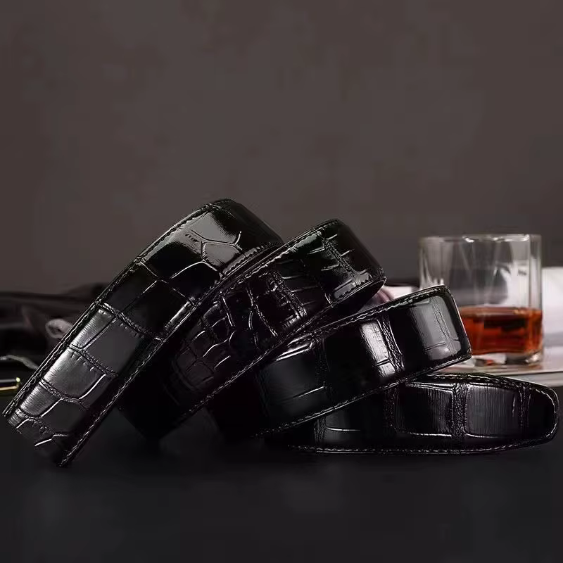 Ceintures à boucle automatique motif Crocodile pour hommes, en cuir véritable, à la mode, pour affaires, en cuir de vache pur