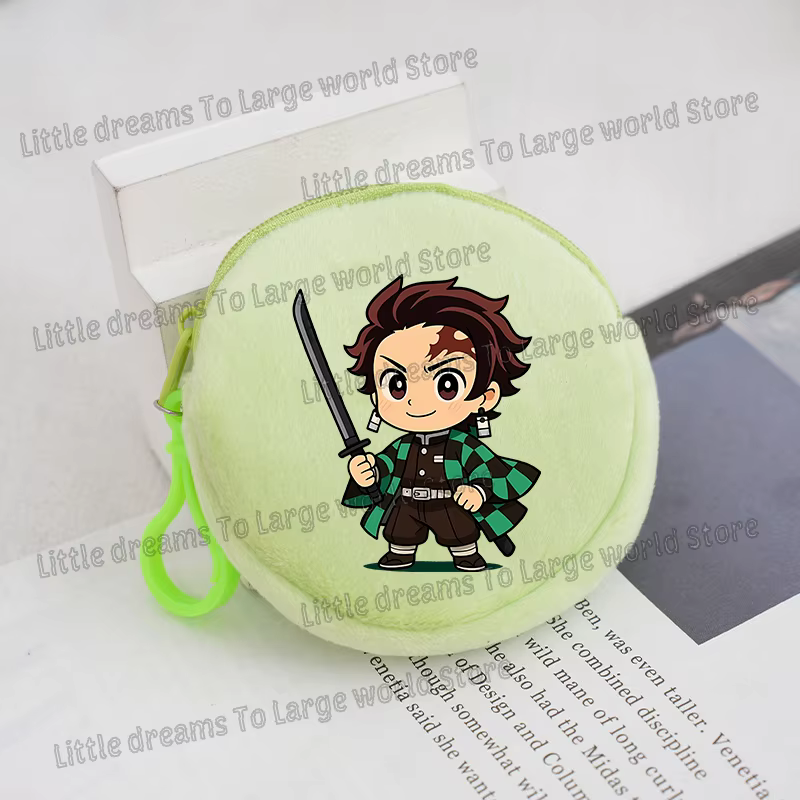 Porte-monnaie Demon Slayer, figurine d'anime, version Q mignonne, mini pochette à clés imprimée, portefeuille rond, décoration pour garçons et filles, porte-monnaie souple, cadeau