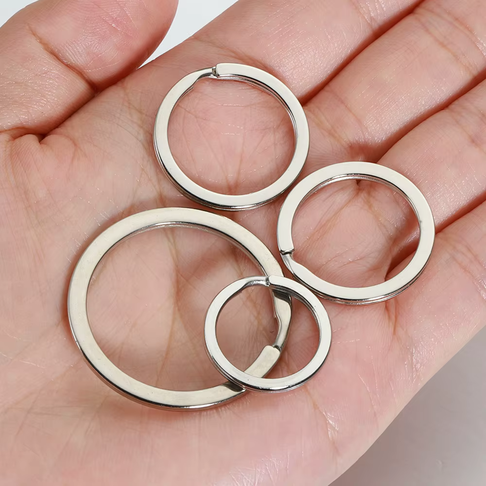 Porte-clés en métal, 15-50mm, ligne plate ronde, anneaux fendus, pour bricolage, pendentif, accessoires de fabrication de bijoux, 20 pièces/lot