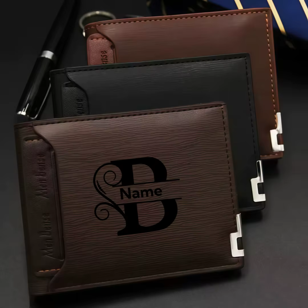 Portefeuille en cuir personnalisé pour homme – Nom ou monogramme gravé sur mesure