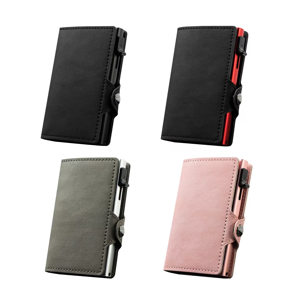 CASEKEY portefeuille rose mince minimaliste en cuir Pop UP
