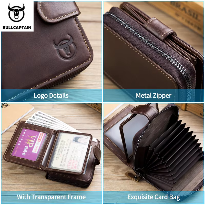 Portefeuille d'affaires en cuir véritable pour homme