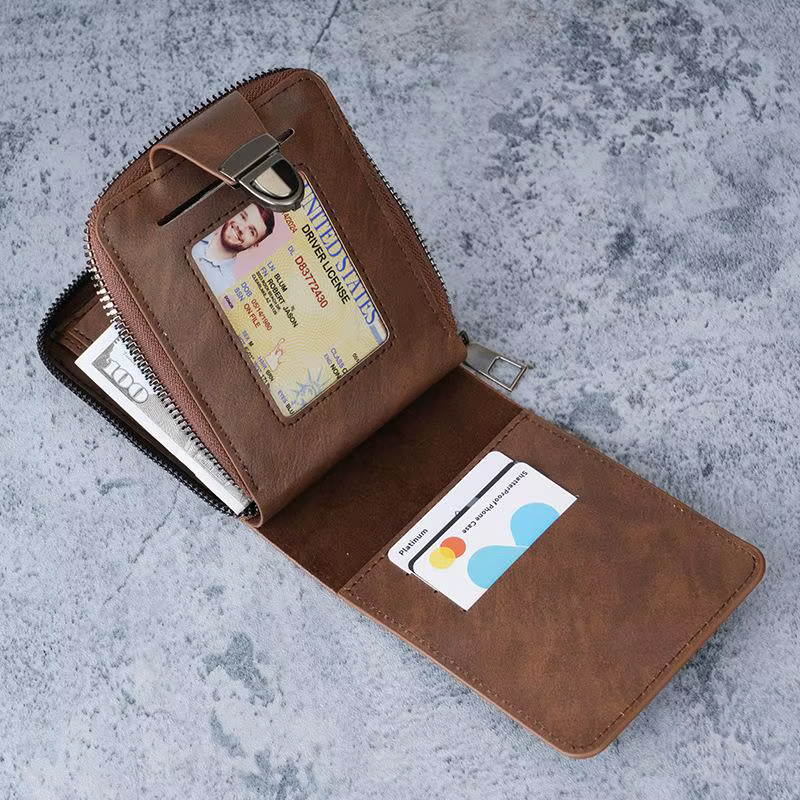 Portefeuille vintage en cuir PU pour homme avec boucle métallique sécurisée et plusieurs emplacements pour cartes