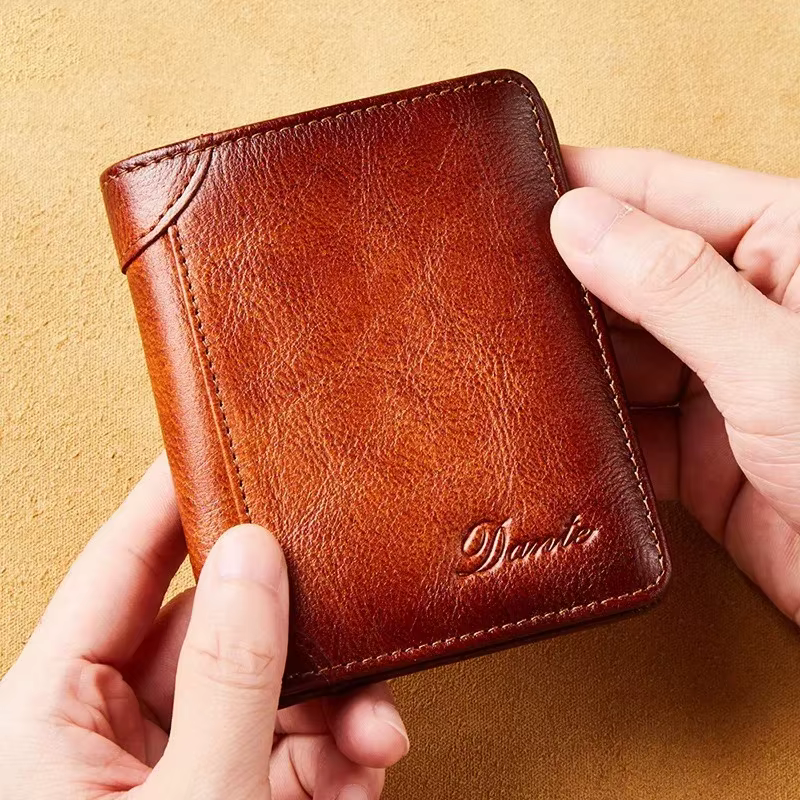 Portefeuille en cuir véritable Pour hommes deux sacs à main pliants RFID porte-cartes